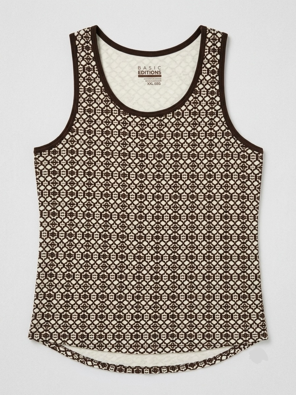 Basic Editions Women's Tank Top Sleeveless XXL Brown Cream Geometric Medallion